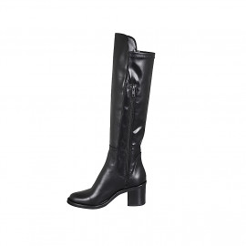 Bota para mujer con media cremallera en material elastico y piel negra tacon 6 - Tallas disponibles:  33 2