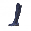 Bottes au genou pour femmes en daim et matériau élastique bleu talon 3 - Pointures disponibles:  34