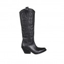 Bottes Texan pour femmes avec fermeture éclair et broderie en cuir noir talon 7 - Pointures disponibles:  32, 33, 34