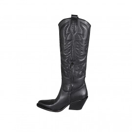 Bottes Texan pour femmes avec fermeture éclair et broderie en cuir noir talon 7 - Pointures disponibles:  32, 33, 34 2