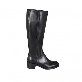 Woman's boot with elastic and zipper in black leather with heel 5 - Available sizes:  32