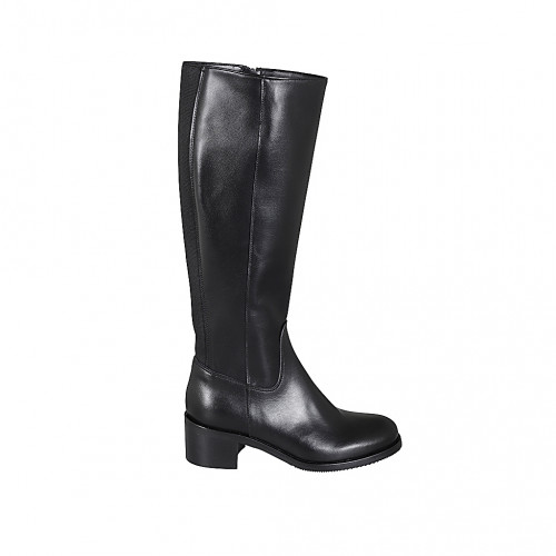 Bottes pour femmes avec fermeture éclair et elastique en cuir noir avec talon 5 - Pointures disponibles:  32