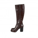 Botas para mujer con punta cuadrada, cremallera y plataforma en piel marron tacon 8 - Tallas disponibles:  43