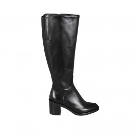 Bota para mujer con cremallera y elastico en piel negra tacon 6 - Tallas disponibles:  32