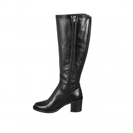 Woman's boot with elastic and zipper in black leather heel 6 - Available sizes:  32 2