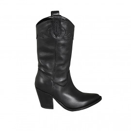 Bottes Texan pour femmes avec demi fermeture éclair et broderie en cuir noir talon 8 - Pointures disponibles:  32, 33