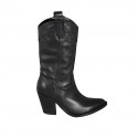 Bottes Texan pour femmes avec demi fermeture éclair et broderie en cuir noir talon 8 - Pointures disponibles:  32, 33