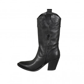 Woman's Texan boot with half zipper and embroidery in black leather heel 8 - Available sizes:  32, 33 2
