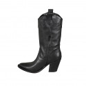 Woman's Texan boot with half zipper and embroidery in black leather heel 8 - Available sizes:  32, 33