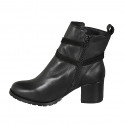 Woman's ankle boot in black leather with zipper and suede buckle heel 5 - Available sizes:  32, 33, 43, 44, 45