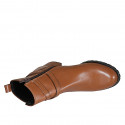 Woman's ankle boot in cognac brown leather with zipper and buckle heel 5 - Available sizes:  32, 33, 35, 42, 43, 44, 45