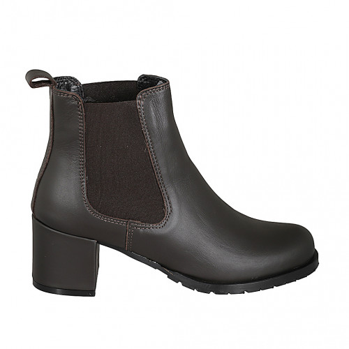 Bottines pour femmes en cuir marron foncé avec élastiques talon 5 - Pointures disponibles:  43, 44, 45