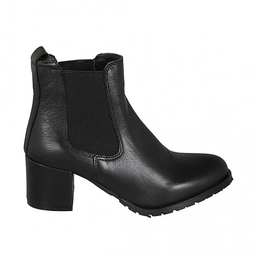 Bottines pour femmes avec elastiques en cuir noir talon 5 - Pointures disponibles:  35, 43, 45