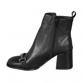 Bottines à bout carré pour femmes avec fermeture éclair et accessoire en cuir noir talon 6 - Pointures disponibles:  32, 33, 43, 45 2