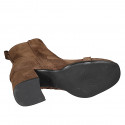 Woman's squared tip ankle boot with zipper and accessory in brown suede heel 6 - Available sizes:  42, 45