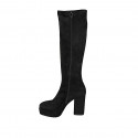 Bottes pour femmes avec plateforme et fermeture éclair en daim et materiau elastique noir talon 10 - Pointures disponibles:  43