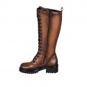 Bota para mujer con cordones y cremallera en piel cognac tacon 5 - Tallas disponibles:  43