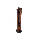Bota para mujer con cordones y cremallera en piel cognac tacon 5 - Tallas disponibles:  43