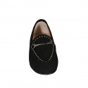 Mocassino da donna con borchie e accessorio in camoscio nero tacco 1 - Misure disponibili: 32, 33, 35, 42, 43, 45, 46