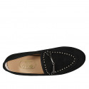 Woman's moccasin shoe with studs and accessory in black suede heel 1 - Available sizes:  32, 33, 35, 42, 43, 45, 46
