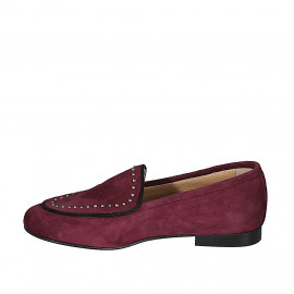 Mocassin pour femmes avec goujons en daim bordeaux talon 1 - Pointures disponibles:  32, 33, 34, 35, 45, 46 2