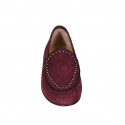 Mocassino da donna con borchie in camoscio bordeaux tacco 1 - Misure disponibili: 32, 33, 34, 35, 45, 46