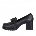 Woman's loafer in black leather with chain heel 6 - Available sizes:  43, 45
