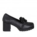 Woman's loafer in black leather with chain heel 6 - Available sizes:  43, 45