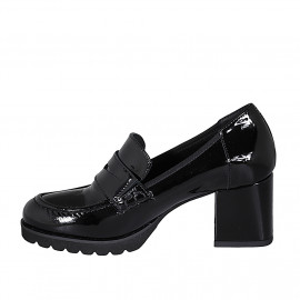 Mocasino para mujer en charol negro tacon 6 - Tallas disponibles:  43, 44 2