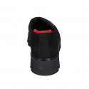 Woman's highfronted shoe with accessory in black, spotted and red suede and black elastic fabric heel 4 - Available sizes:  33, 45