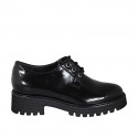 Zapato derby con cordones para mujer en piel cepillada negra tacon 4 - Tallas disponibles:  32, 35, 44, 45
