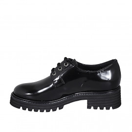 Zapato derby con cordones para mujer en piel cepillada negra tacon 4 - Tallas disponibles:  32, 35, 44, 45 2