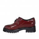 Woman's laced derby shoe in maroon patent leather heel 4 - Available sizes:  32, 33, 44
