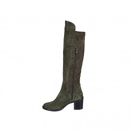 Stivale da donna in camoscio ed elasticizzato verde con mezza cerniera tacco 6 - Misure disponibili: 32, 42, 45 2