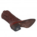 Bottes Texan pour femmes avec demi fermeture éclair et broderie en cuir cognac talon 5 - Pointures disponibles:  32, 33