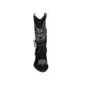 Woman's Texan boot with half zipper, rhinestone buckle and white embroidery in black suede heel 5 - Available sizes:  32, 33, 34