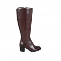 Bota para mujer con cremallera y elastico en piel marron tacon 6 - Tallas disponibles:  42