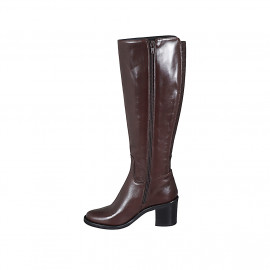 Bota para mujer con cremallera y elastico en piel marron tacon 6 - Tallas disponibles:  42 2