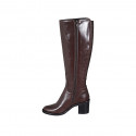 Woman's boot with elastic and zipper in brown leather heel 6 - Available sizes:  42