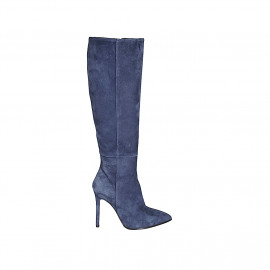 Bottes à bout pointu pour femmes en daim bleu avec fermeture éclair talon 10 - Pointures disponibles:  42, 43