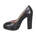 Zapato de salon con plataforma para mujer en piel negra con tacon 11 - Tallas disponibles:  31, 32, 35
