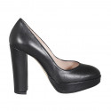 Zapato de salon con plataforma para mujer en piel negra con tacon 11 - Tallas disponibles:  31, 32, 35