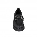 Woman's mocassin with accessory and rhinestones in black leather and suede heel 4 - Available sizes:  32, 33, 35, 43