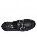 Woman's mocassin with accessory and rhinestones in black leather and suede heel 4 - Available sizes:  32, 33, 35, 43