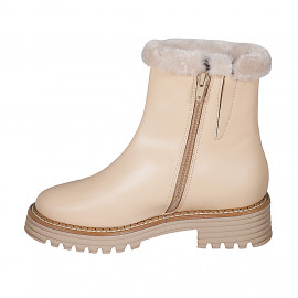 Stivaletto da donna in pelle nude con cerniera e fodera in pelliccia tacco 4 - Misure disponibili: 32 2