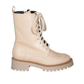 Stivaletto stringato da donna in pelle beige con cerniera tacco 4 - Misure disponibili: 32, 33, 34, 43