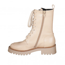 Stivaletto stringato da donna in pelle beige con cerniera tacco 4 - Misure disponibili: 32, 33, 34, 43 2