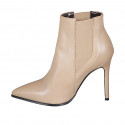 Woman's pointy ankle boot in beige leather with elastic and zipper heel 10 - Available sizes:  32