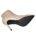 Woman's pointy ankle boot in beige leather with elastic and zipper heel 10 - Available sizes:  32