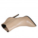 Woman's pointy ankle boot in beige leather with elastic and zipper heel 10 - Available sizes:  32